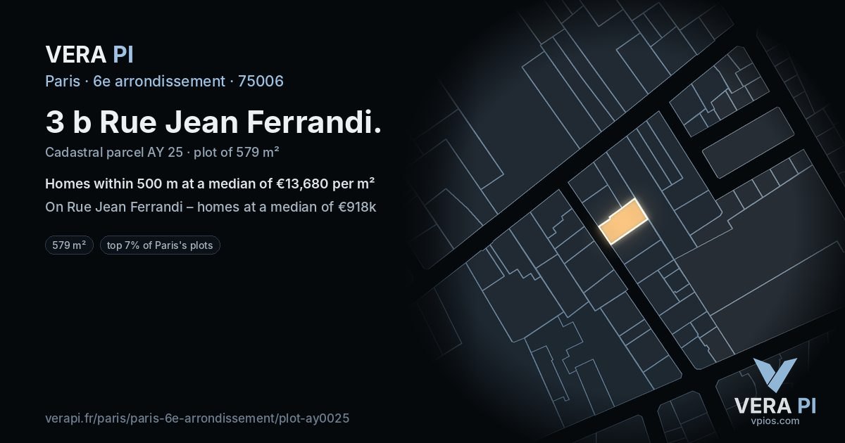 3 b Rue Jean Ferrandi, 6e arrondissement at night – the plot lit, the parcels around coloured by the prices near them