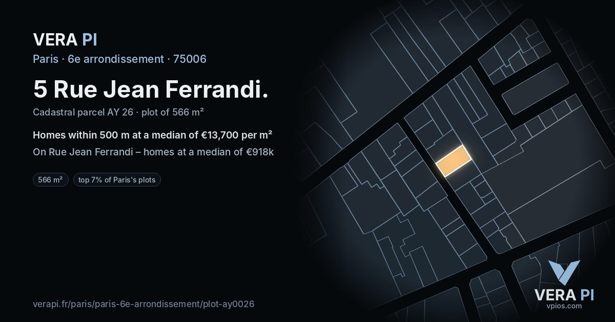 5 Rue Jean Ferrandi, 6e arrondissement at night – the plot lit, the parcels around coloured by the prices near them