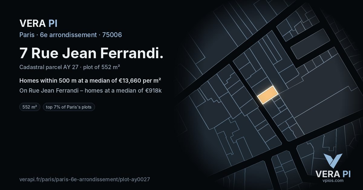 7 Rue Jean Ferrandi, 6e arrondissement at night – the plot lit, the parcels around coloured by the prices near them