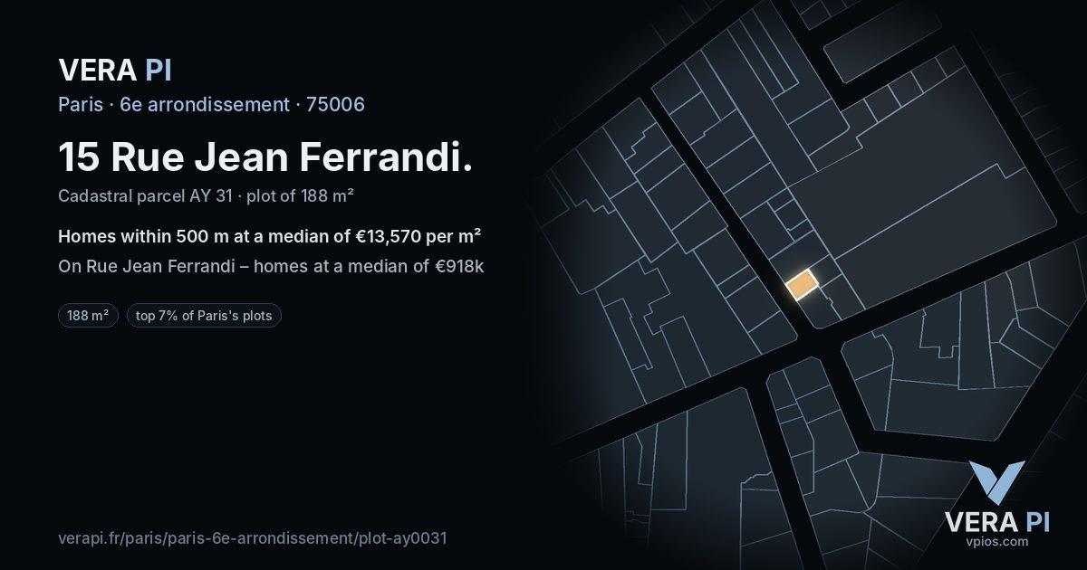 15 Rue Jean Ferrandi, 6e arrondissement at night – the plot lit, the parcels around coloured by the prices near them