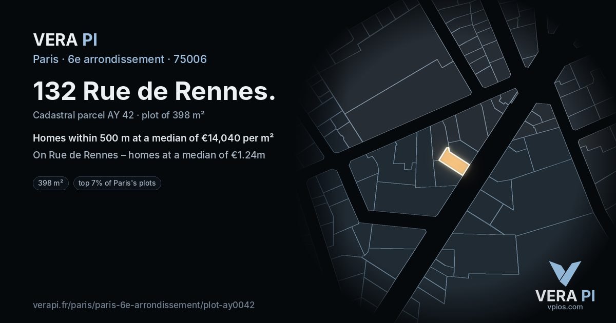 132 Rue de Rennes, 6e arrondissement at night – the plot lit, the parcels around coloured by the prices near them