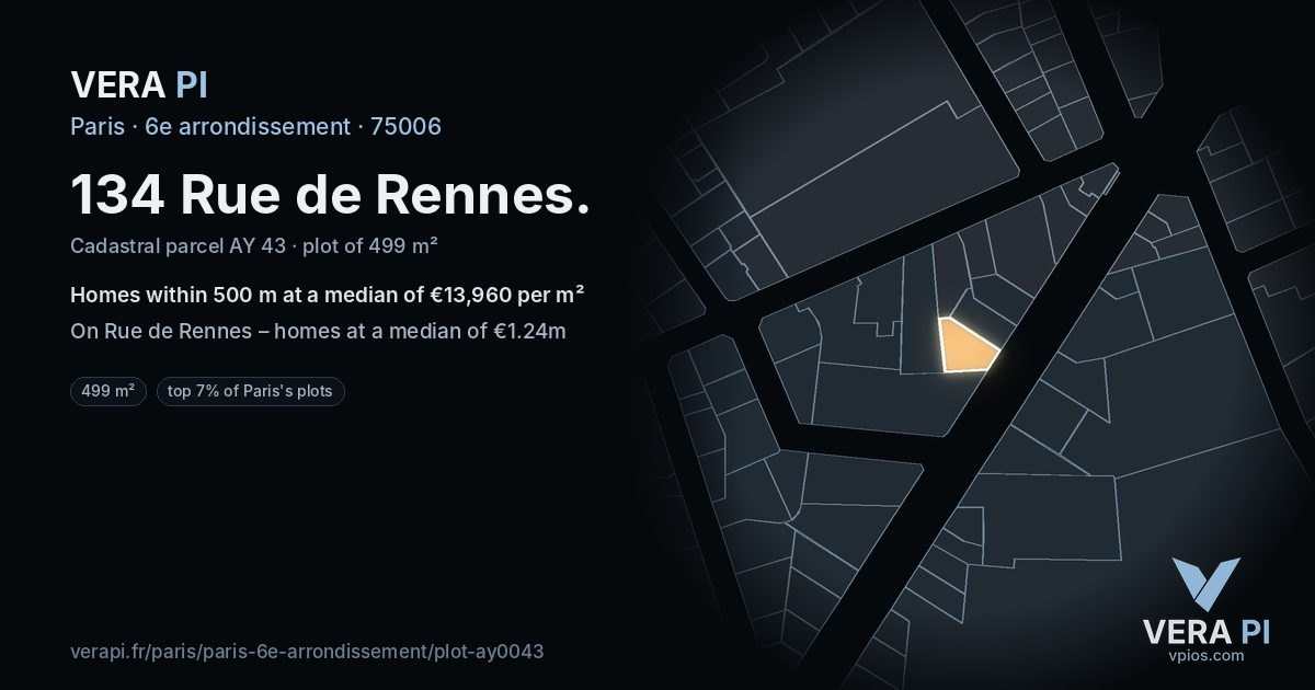 134 Rue de Rennes, 6e arrondissement at night – the plot lit, the parcels around coloured by the prices near them
