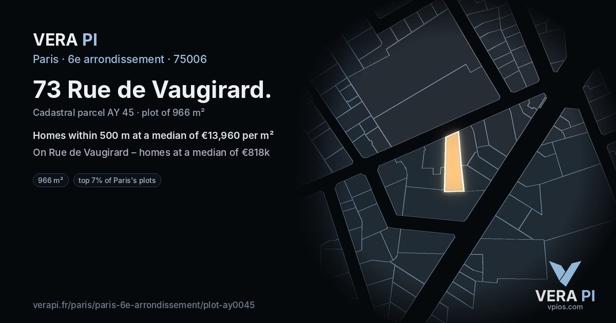 73 Rue de Vaugirard, 6e arrondissement at night – the plot lit, the parcels around coloured by the prices near them
