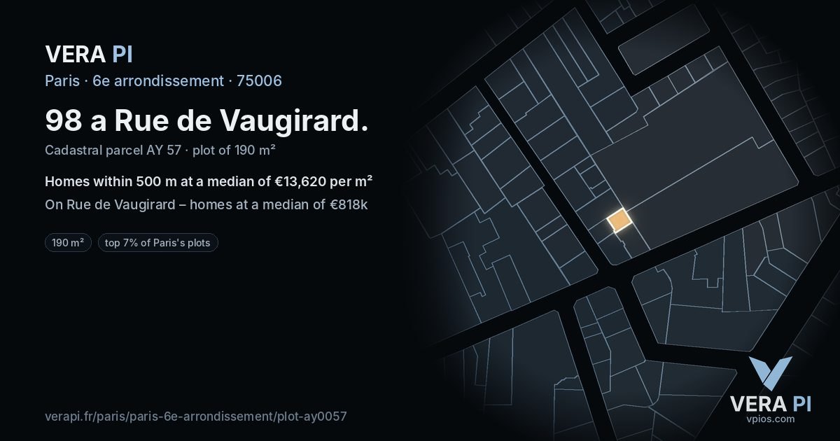98 a Rue de Vaugirard, 6e arrondissement at night – the plot lit, the parcels around coloured by the prices near them
