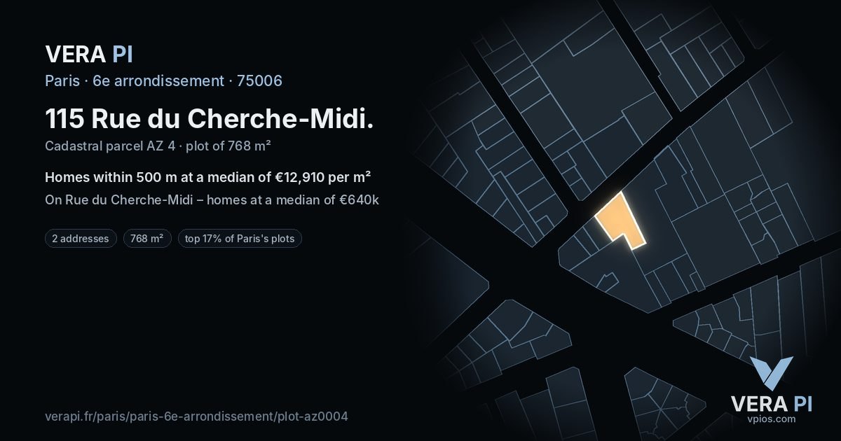 115 Rue du Cherche-Midi, 6e arrondissement at night – the plot lit, the parcels around coloured by the prices near them
