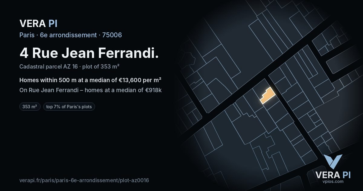 4 Rue Jean Ferrandi, 6e arrondissement at night – the plot lit, the parcels around coloured by the prices near them