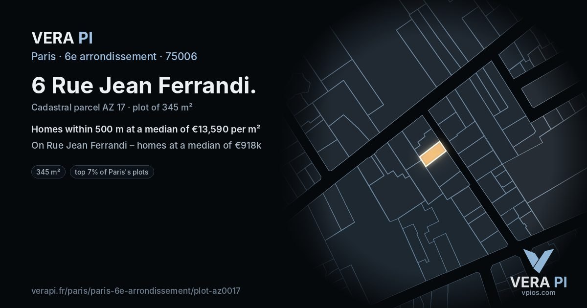 6 Rue Jean Ferrandi, 6e arrondissement at night – the plot lit, the parcels around coloured by the prices near them