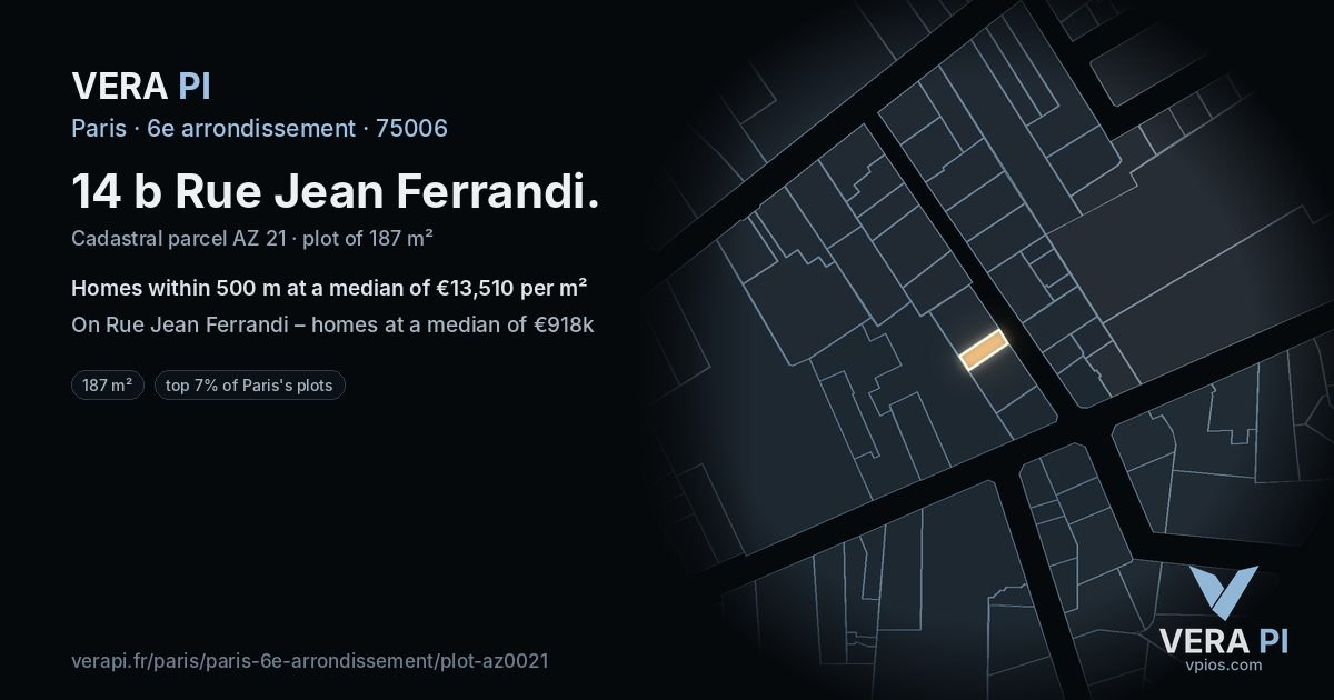 14 b Rue Jean Ferrandi, 6e arrondissement at night – the plot lit, the parcels around coloured by the prices near them