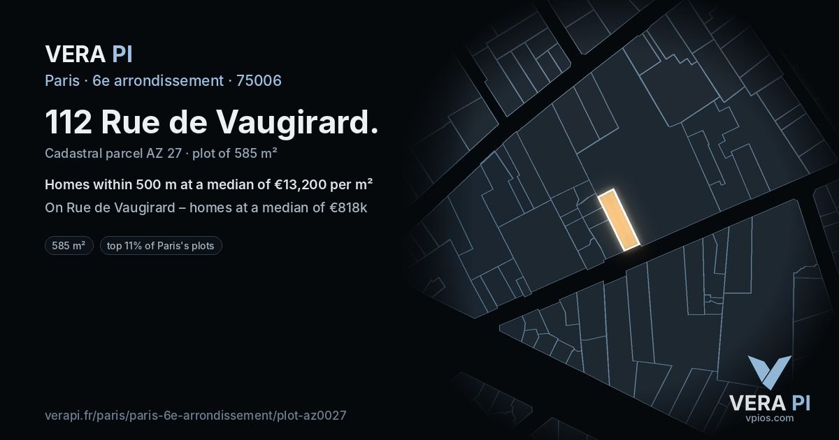 112 Rue de Vaugirard, 6e arrondissement at night – the plot lit, the parcels around coloured by the prices near them
