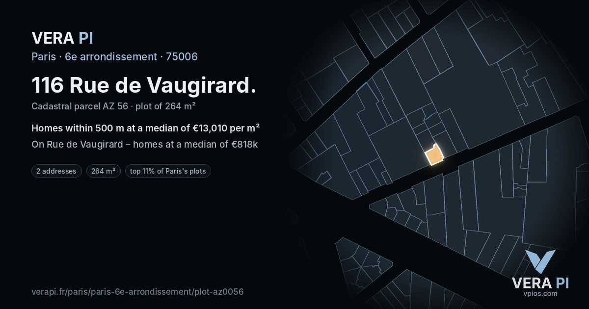 116 Rue de Vaugirard, 6e arrondissement at night – the plot lit, the parcels around coloured by the prices near them