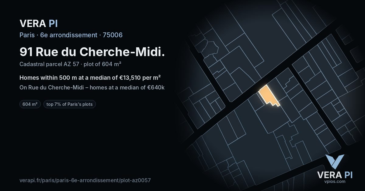 91 Rue du Cherche-Midi, 6e arrondissement at night – the plot lit, the parcels around coloured by the prices near them