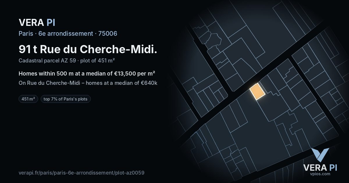 91 t Rue du Cherche-Midi, 6e arrondissement at night – the plot lit, the parcels around coloured by the prices near them