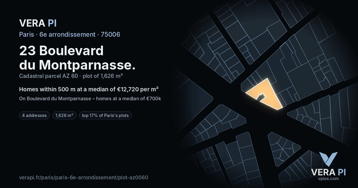 23 Boulevard du Montparnasse, 6e arrondissement at night – the plot lit, the parcels around coloured by the prices near them