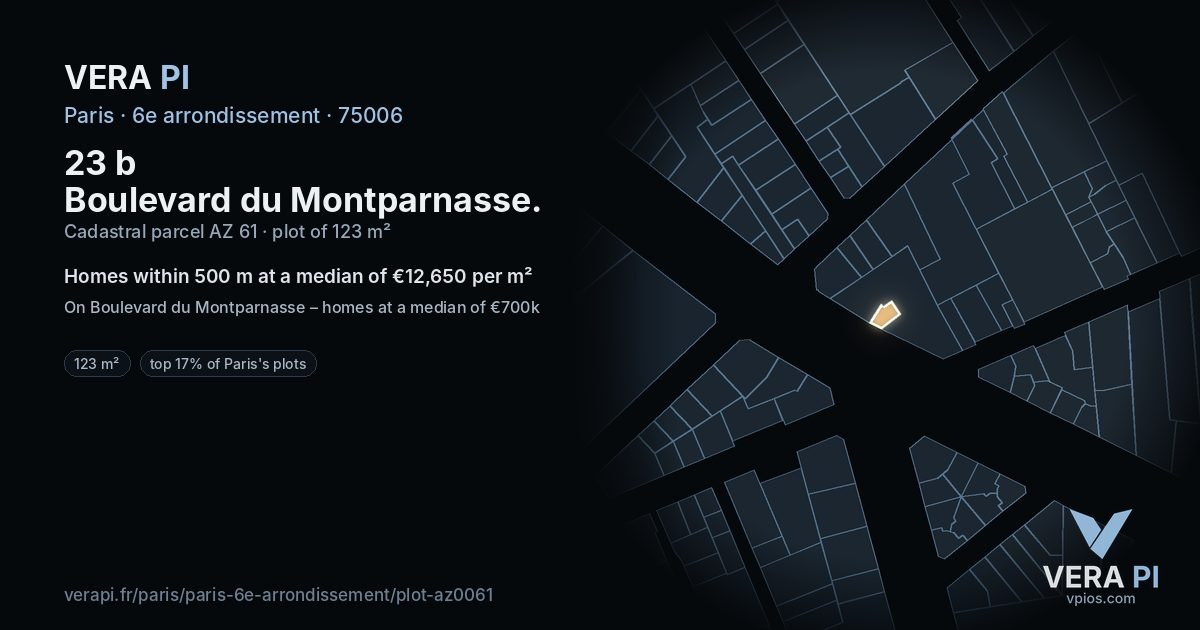 23 b Boulevard du Montparnasse, 6e arrondissement at night – the plot lit, the parcels around coloured by the prices near them
