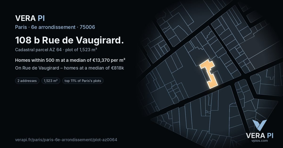 108 b Rue de Vaugirard, 6e arrondissement at night – the plot lit, the parcels around coloured by the prices near them