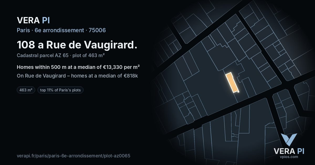108 a Rue de Vaugirard, 6e arrondissement at night – the plot lit, the parcels around coloured by the prices near them