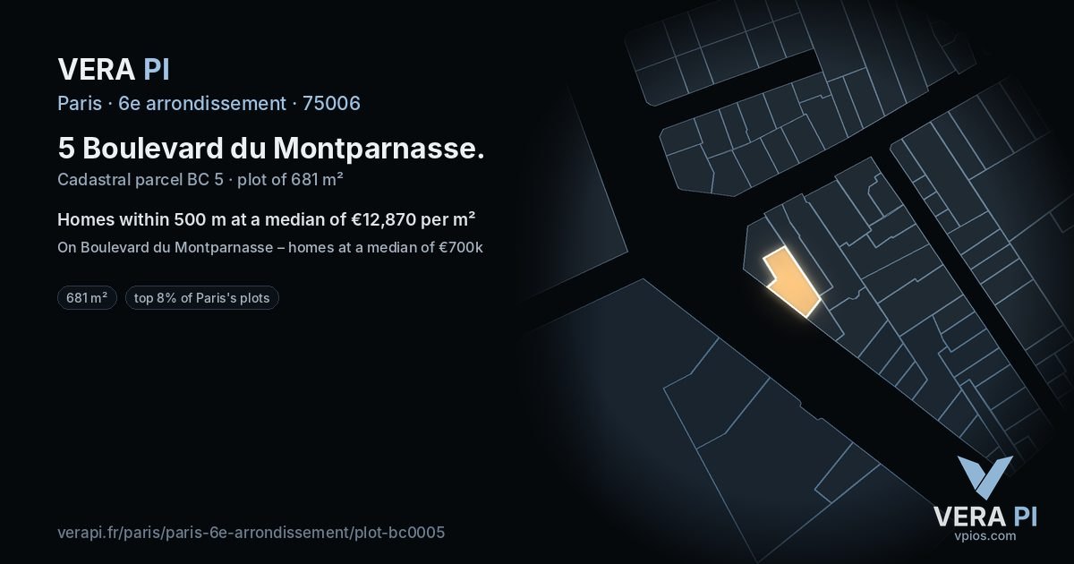 5 Boulevard du Montparnasse, 6e arrondissement at night – the plot lit, the parcels around coloured by the prices near them
