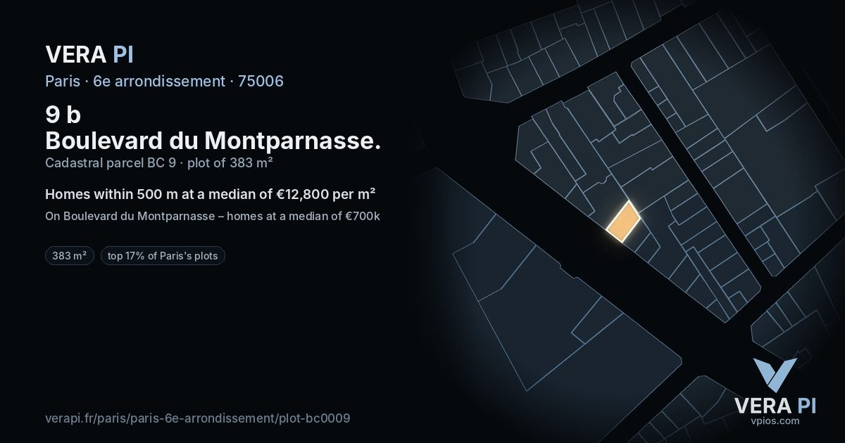 9 b Boulevard du Montparnasse, 6e arrondissement at night – the plot lit, the parcels around coloured by the prices near them