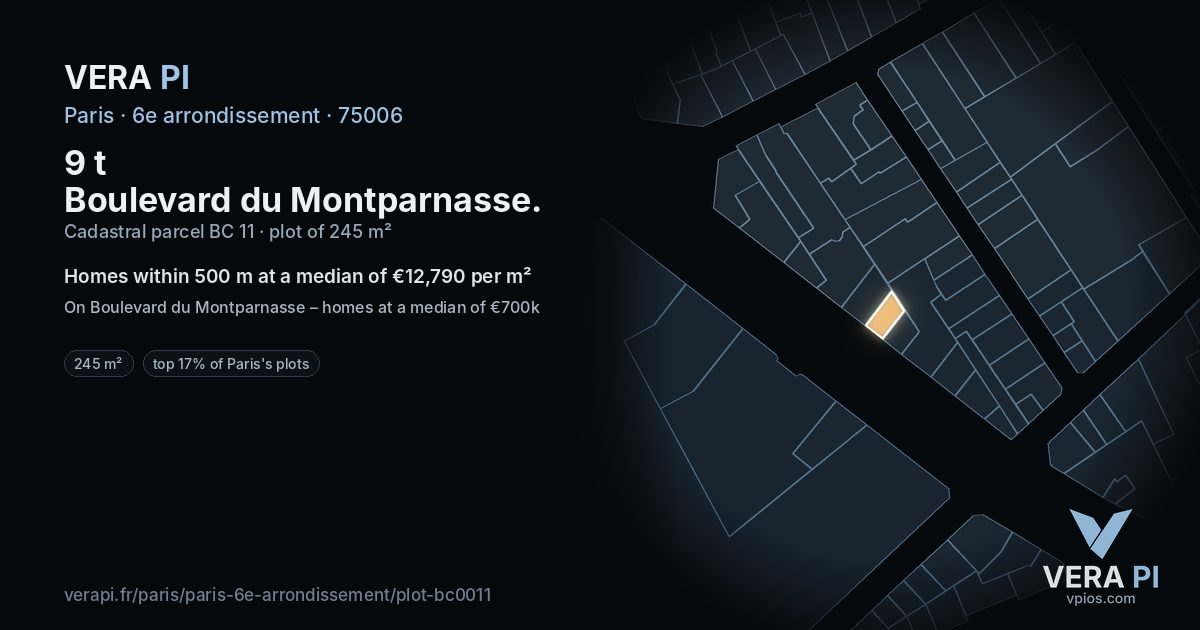 9 t Boulevard du Montparnasse, 6e arrondissement at night – the plot lit, the parcels around coloured by the prices near them