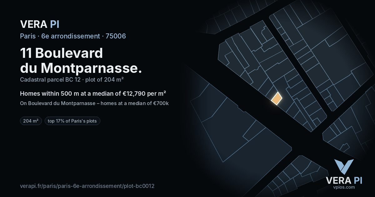 11 Boulevard du Montparnasse, 6e arrondissement at night – the plot lit, the parcels around coloured by the prices near them