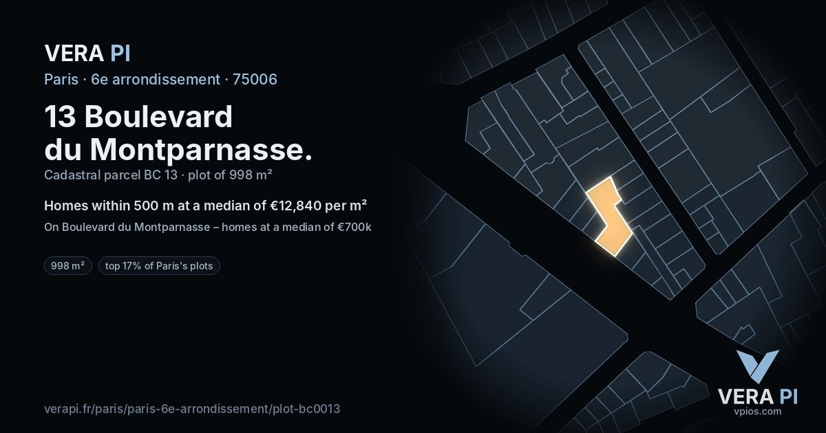 13 Boulevard du Montparnasse, 6e arrondissement at night – the plot lit, the parcels around coloured by the prices near them