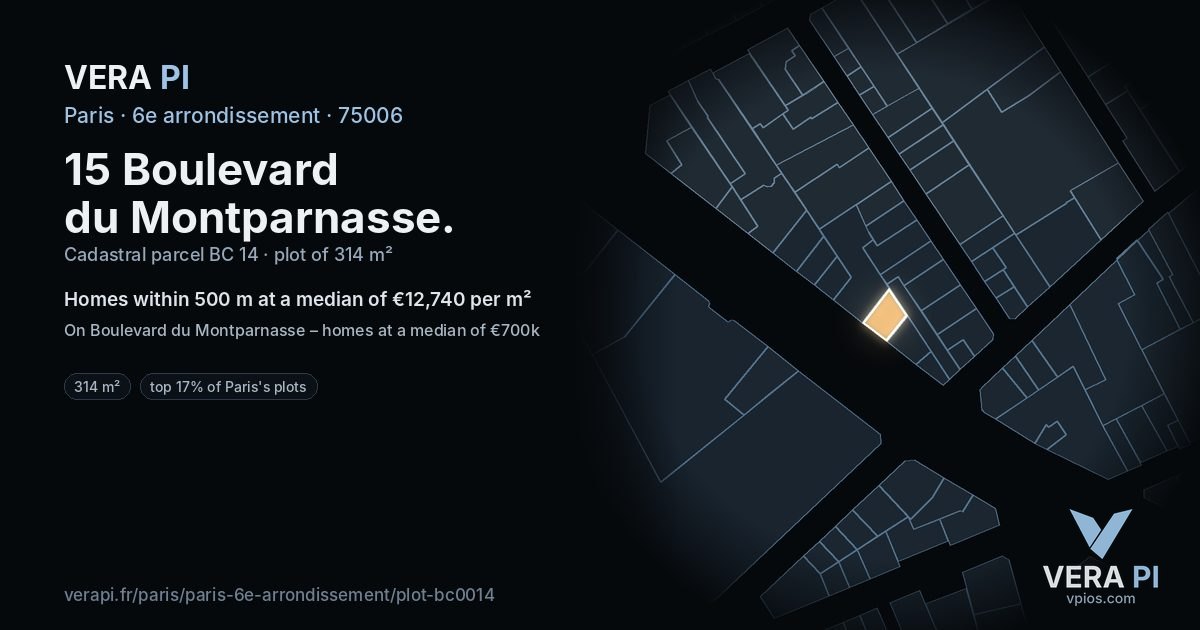 15 Boulevard du Montparnasse, 6e arrondissement at night – the plot lit, the parcels around coloured by the prices near them