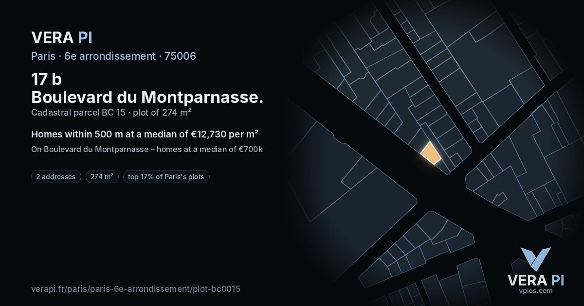 17 b Boulevard du Montparnasse, 6e arrondissement at night – the plot lit, the parcels around coloured by the prices near them