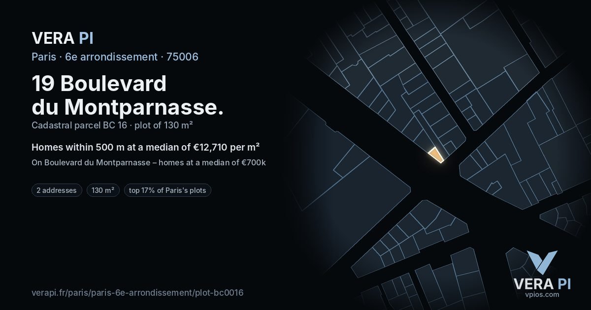 19 Boulevard du Montparnasse, 6e arrondissement at night – the plot lit, the parcels around coloured by the prices near them