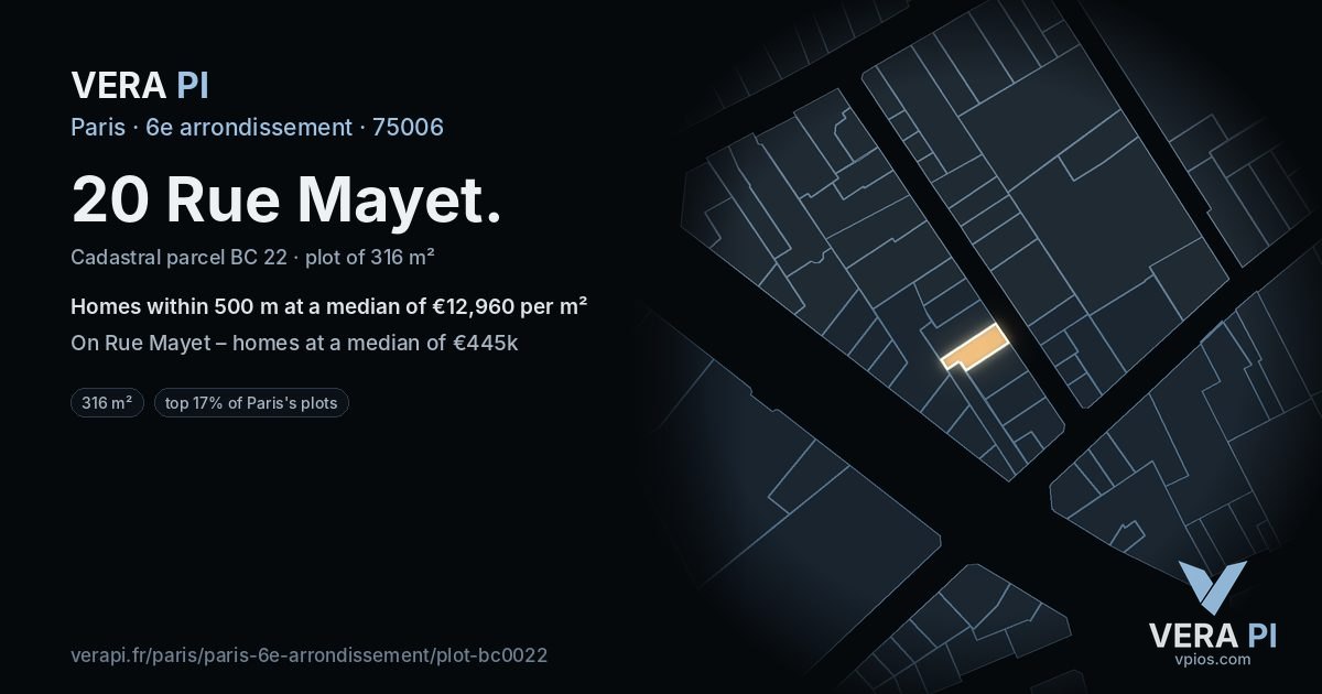 20 Rue Mayet, 6e arrondissement at night – the plot lit, the parcels around coloured by the prices near them