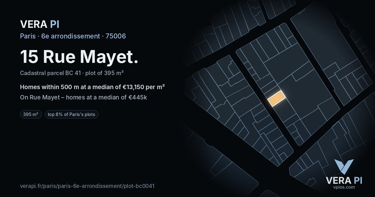 15 Rue Mayet, 6e arrondissement at night – the plot lit, the parcels around coloured by the prices near them