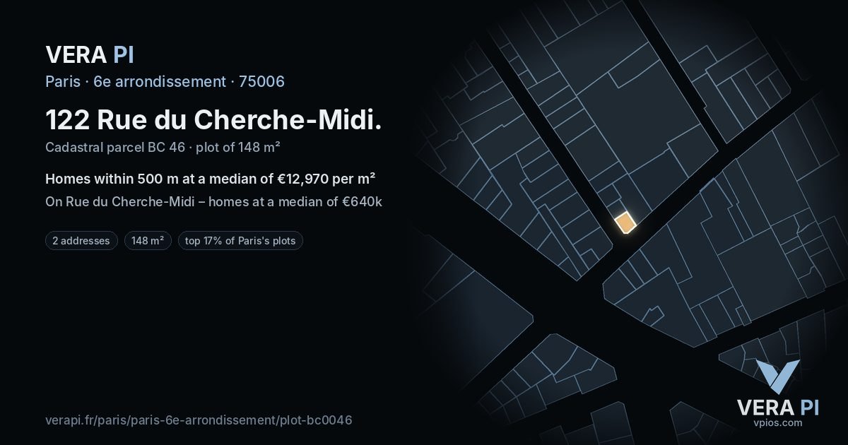 122 Rue du Cherche-Midi, 6e arrondissement at night – the plot lit, the parcels around coloured by the prices near them