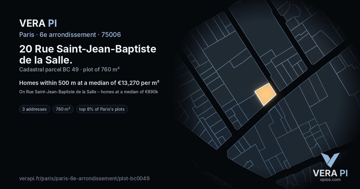 20 Rue Saint-Jean-Baptiste de la Salle, 6e arrondissement at night – the plot lit, the parcels around coloured by the prices near them