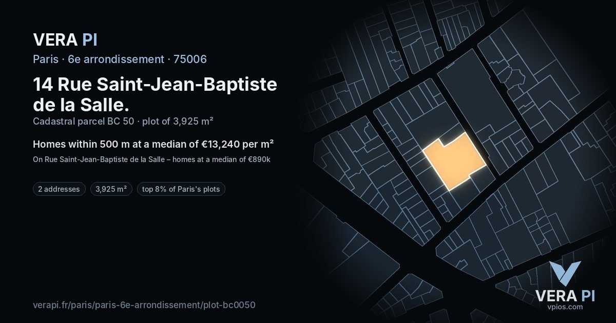 14 Rue Saint-Jean-Baptiste de la Salle, 6e arrondissement at night – the plot lit, the parcels around coloured by the prices near them