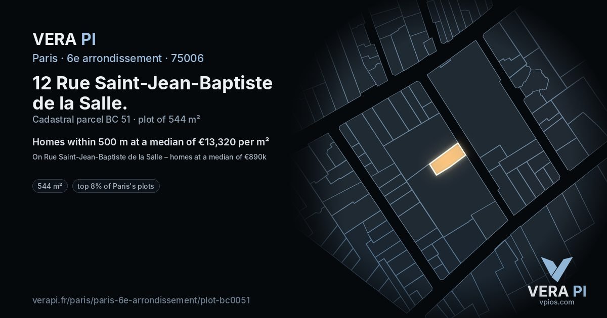 12 Rue Saint-Jean-Baptiste de la Salle, 6e arrondissement at night – the plot lit, the parcels around coloured by the prices near them