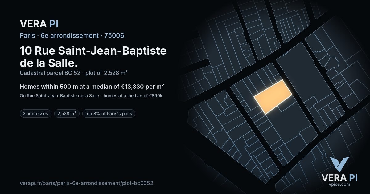 10 Rue Saint-Jean-Baptiste de la Salle, 6e arrondissement at night – the plot lit, the parcels around coloured by the prices near them