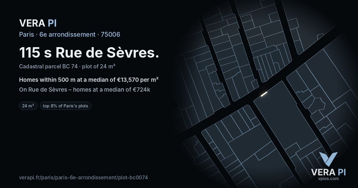 115 s Rue de Sèvres, 6e arrondissement at night – the plot lit, the parcels around coloured by the prices near them