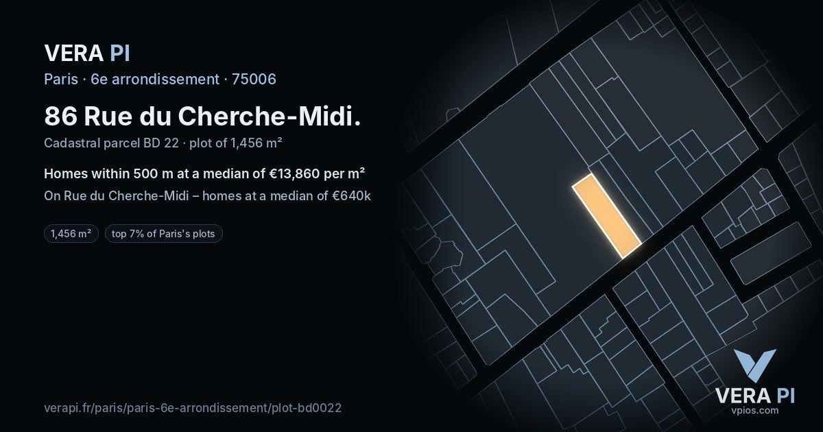 86 Rue du Cherche-Midi, 6e arrondissement at night – the plot lit, the parcels around coloured by the prices near them
