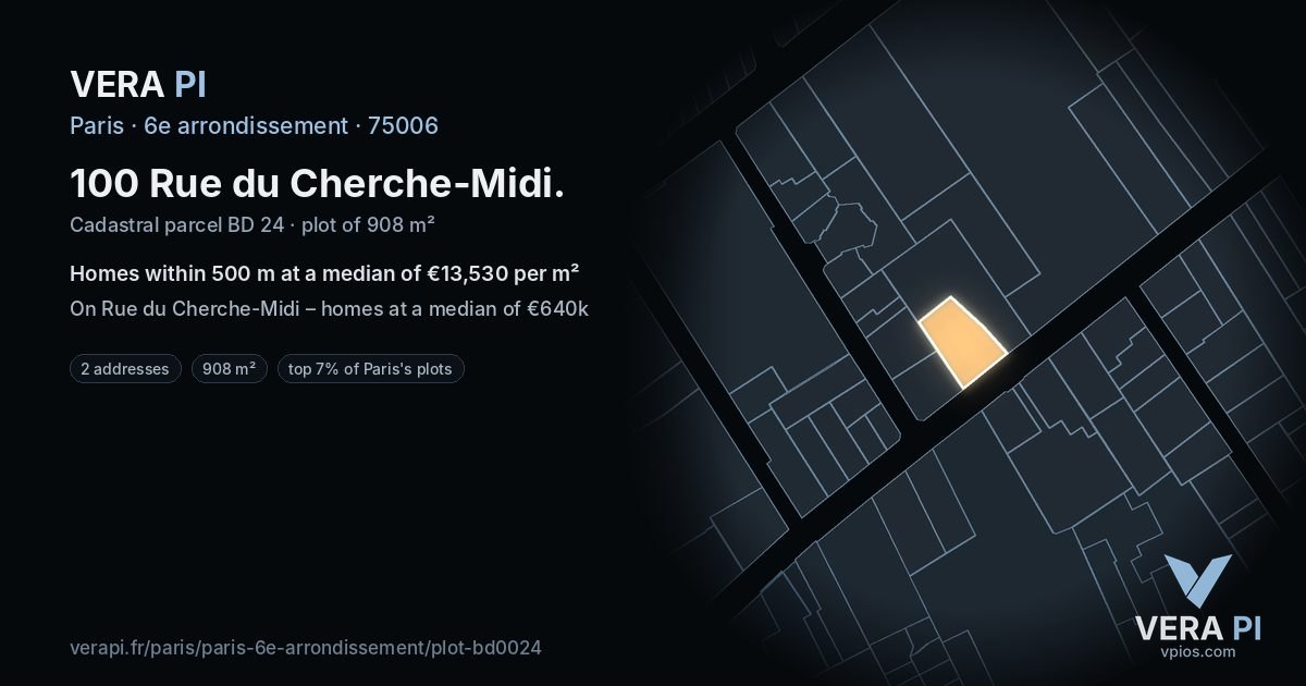 100 Rue du Cherche-Midi, 6e arrondissement at night – the plot lit, the parcels around coloured by the prices near them