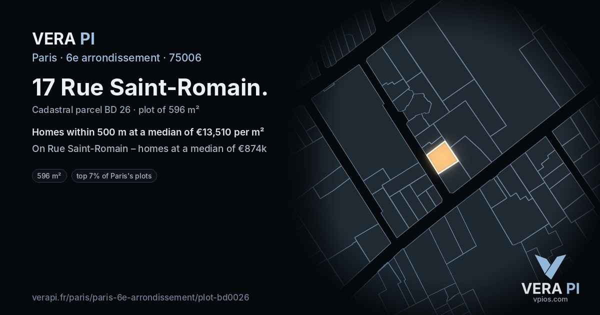 17 Rue Saint-Romain, 6e arrondissement at night – the plot lit, the parcels around coloured by the prices near them