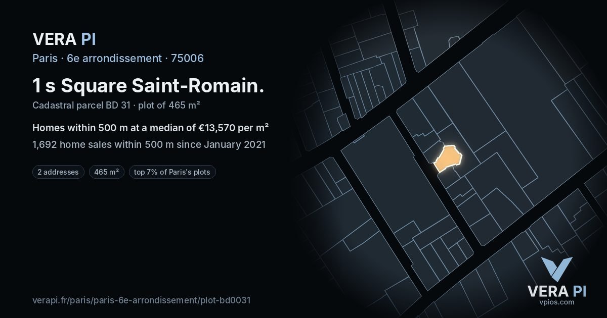 1 s Square Saint-Romain, 6e arrondissement at night – the plot lit, the parcels around coloured by the prices near them