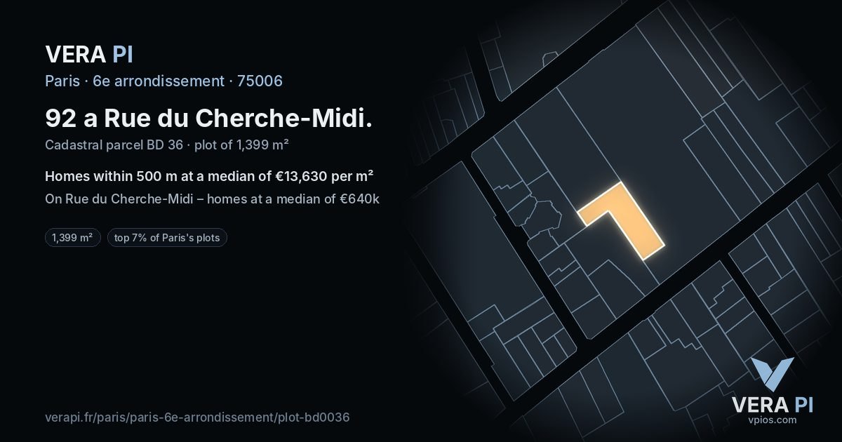 92 a Rue du Cherche-Midi, 6e arrondissement at night – the plot lit, the parcels around coloured by the prices near them