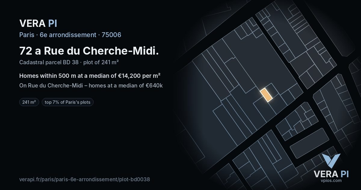 72 a Rue du Cherche-Midi, 6e arrondissement at night – the plot lit, the parcels around coloured by the prices near them