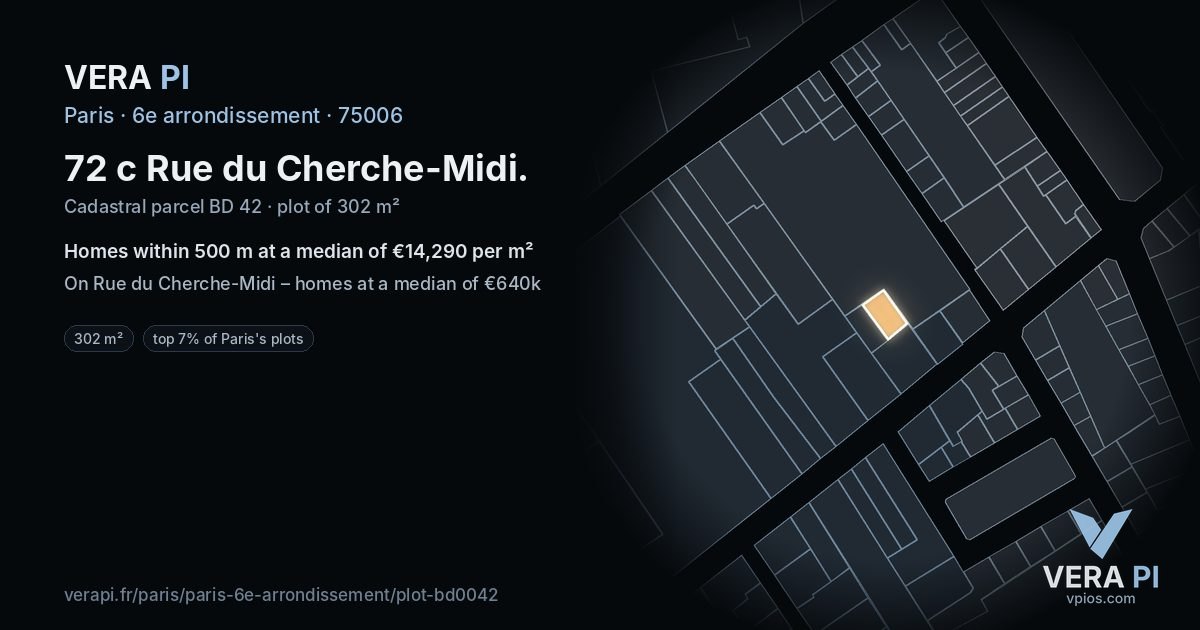 72 c Rue du Cherche-Midi, 6e arrondissement at night – the plot lit, the parcels around coloured by the prices near them