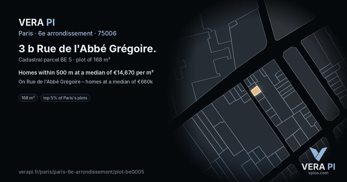 3 b Rue de l'Abbé Grégoire, 6e arrondissement at night – the plot lit, the parcels around coloured by the prices near them