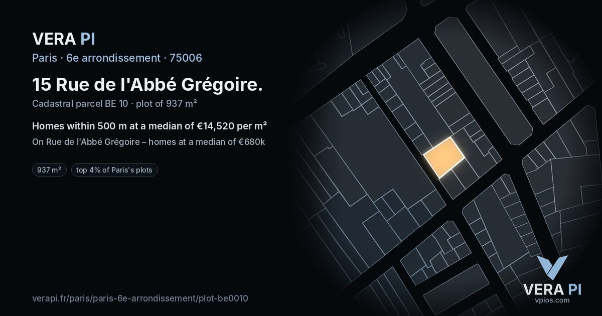 15 Rue de l'Abbé Grégoire, 6e arrondissement at night – the plot lit, the parcels around coloured by the prices near them