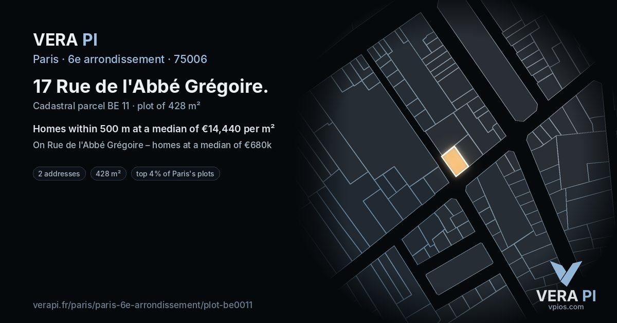 17 Rue de l'Abbé Grégoire, 6e arrondissement at night – the plot lit, the parcels around coloured by the prices near them