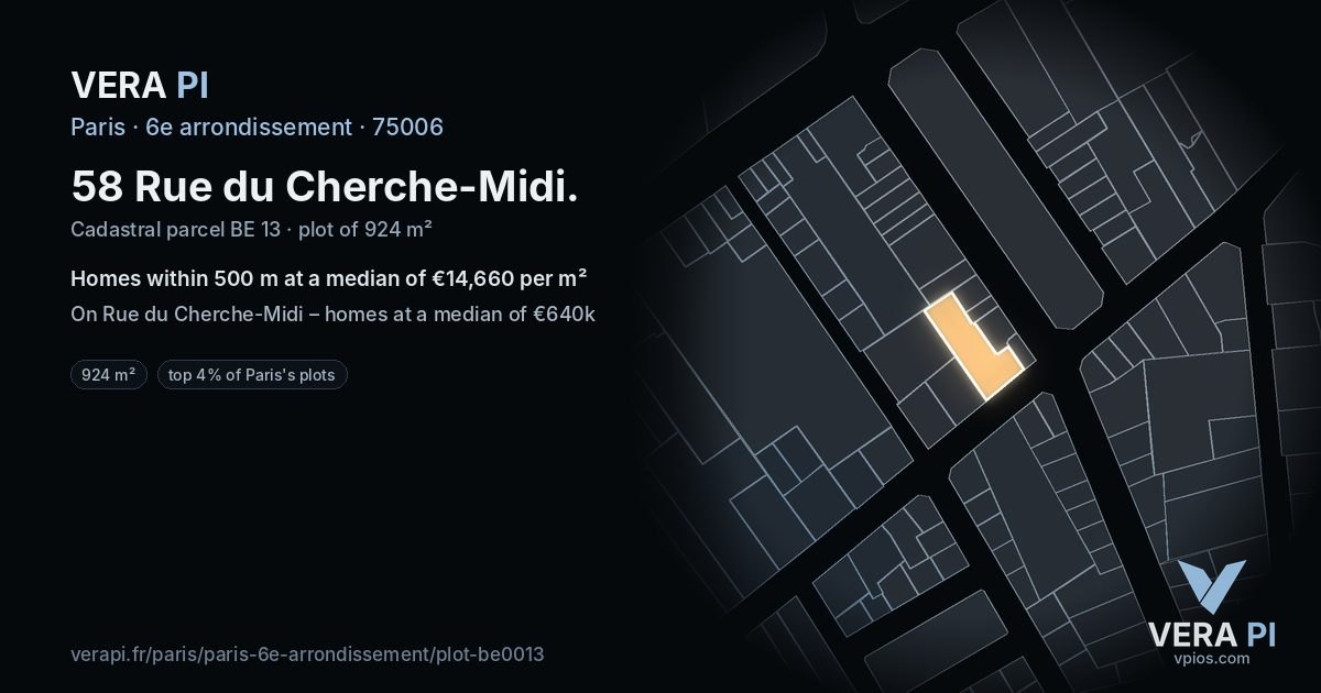 58 Rue du Cherche-Midi, 6e arrondissement at night – the plot lit, the parcels around coloured by the prices near them
