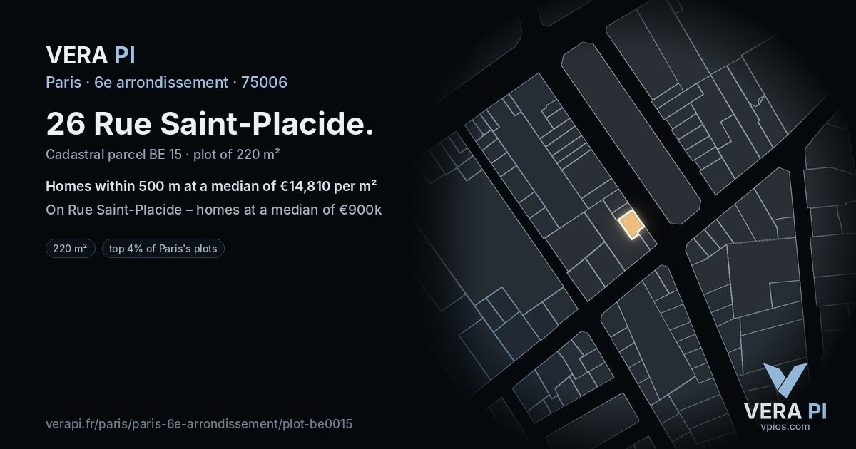 26 Rue Saint-Placide, 6e arrondissement at night – the plot lit, the parcels around coloured by the prices near them