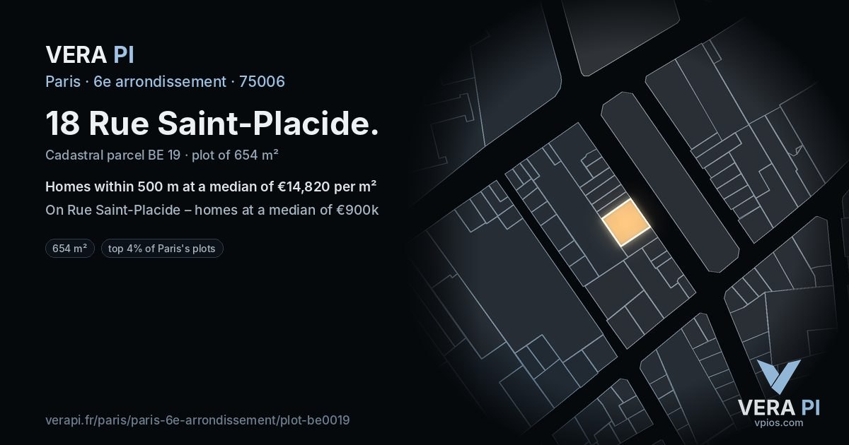 18 Rue Saint-Placide, 6e arrondissement at night – the plot lit, the parcels around coloured by the prices near them