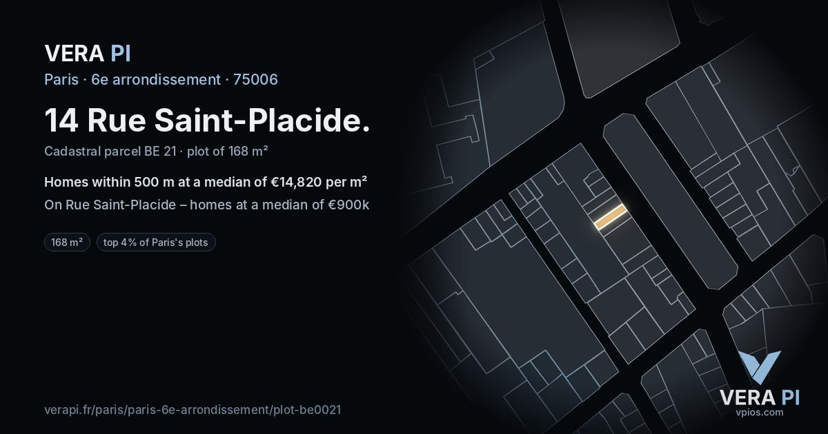 14 Rue Saint-Placide, 6e arrondissement at night – the plot lit, the parcels around coloured by the prices near them